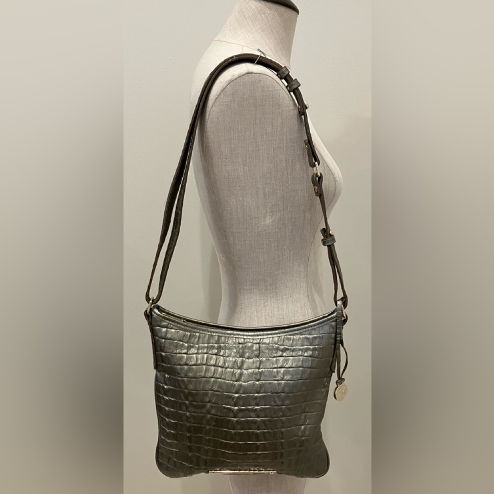 Brahmin Metallic Gray Croc Shoulder Bag